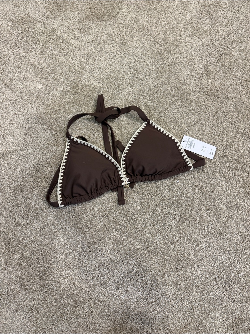 Abercrombie & Fitch Brown Triangle Bikini Top with White Contrast Trim